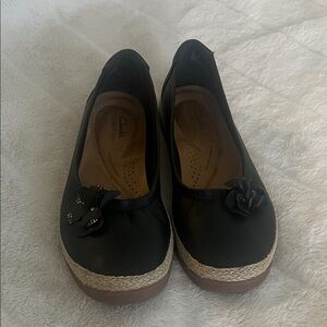 Clarks Black Flats with Floral Accent